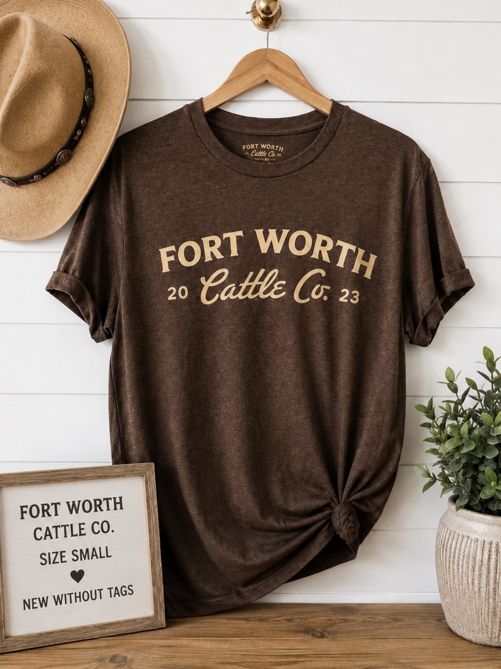 🤠 Fort Worth Cattle Co. Graphic Tee Brown Western T-Shirt NWOT Size Small